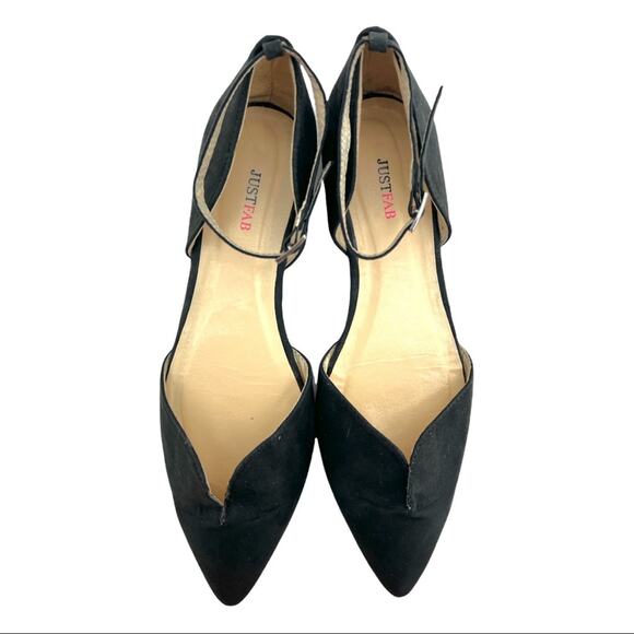 JustFab (6.5) Meena Black faux Suede Pointed Toe Ankle Strap D’Orsay Flats Shoes - Picture 6 of 10